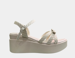 SANDAL ĐẾ ĐÚC QUAI DỆT NƠ MÀU KEM
