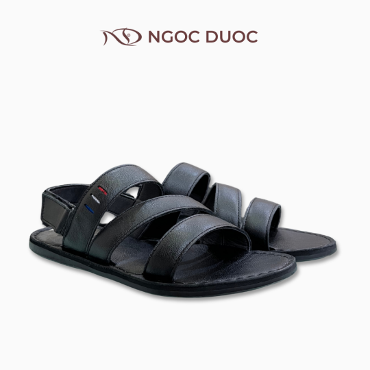 SANDAL ĐẾ BẰNG NGỌC ĐƯỢC QUAI NGANG ĐEN HOẠ TIẾT VIỀN CHỈ MÀU