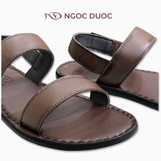 SANDAL NAM ĐẾ BẰNG NGỌC ĐƯỢC  QUAI NGANG MÀU NÂU PHỐI CHỈ 3 MÀU