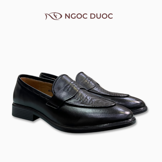 GIÀY NAM PENNY LOAFER MŨI HOẠ TIẾN VÂN ĐAN NỔI MÀU ĐEN