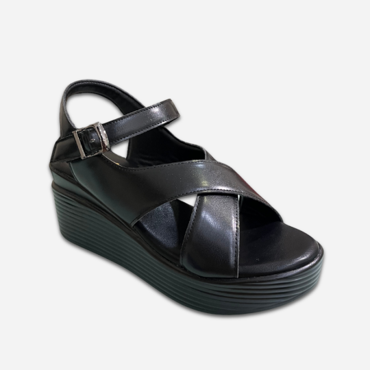 SANDAL ĐẾ XUỒNG QUAI ĐAN CHÉO BẢN TO MÀU ĐEN