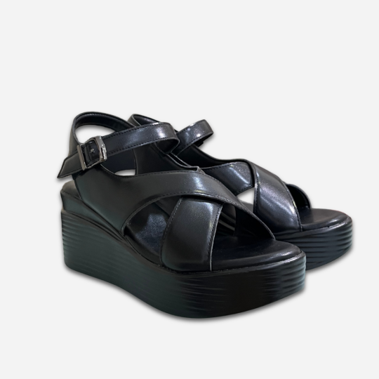 SANDAL ĐẾ XUỒNG QUAI ĐAN CHÉO BẢN TO MÀU ĐEN