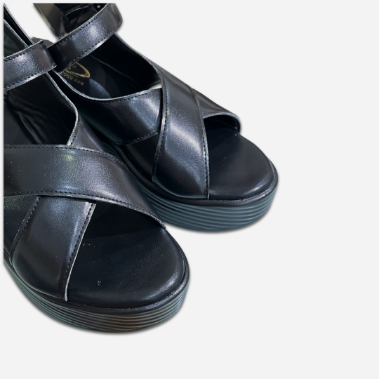 SANDAL ĐẾ XUỒNG QUAI ĐAN CHÉO BẢN TO MÀU ĐEN