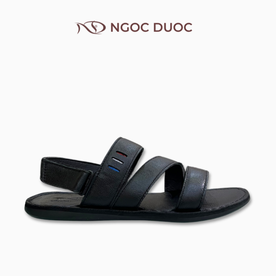 SANDAL ĐẾ BẰNG NGỌC ĐƯỢC QUAI NGANG ĐEN HOẠ TIẾT VIỀN CHỈ MÀU