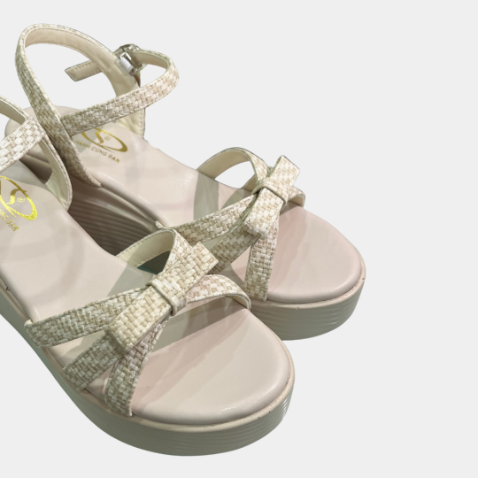 SANDAL ĐẾ ĐÚC QUAI DỆT NƠ MÀU KEM