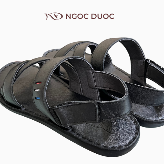 SANDAL NAM DA BÒ ĐẾ BẰNG MÀU ĐEN QUAI CHÉO