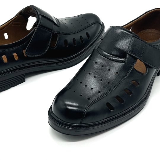 GIÀY RỌ NGỌC ĐƯỢC DA BÒ ĐẾ BẰNG - MÀU ĐEN