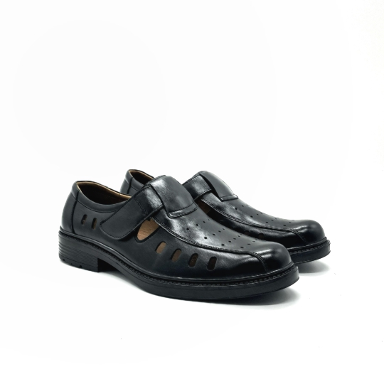 GIÀY RỌ NGỌC ĐƯỢC DA BÒ ĐẾ BẰNG - MÀU ĐEN