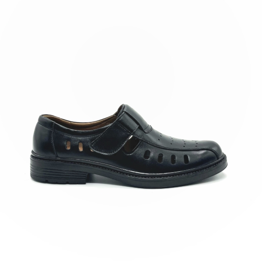 GIÀY RỌ NGỌC ĐƯỢC DA BÒ ĐẾ BẰNG - MÀU ĐEN