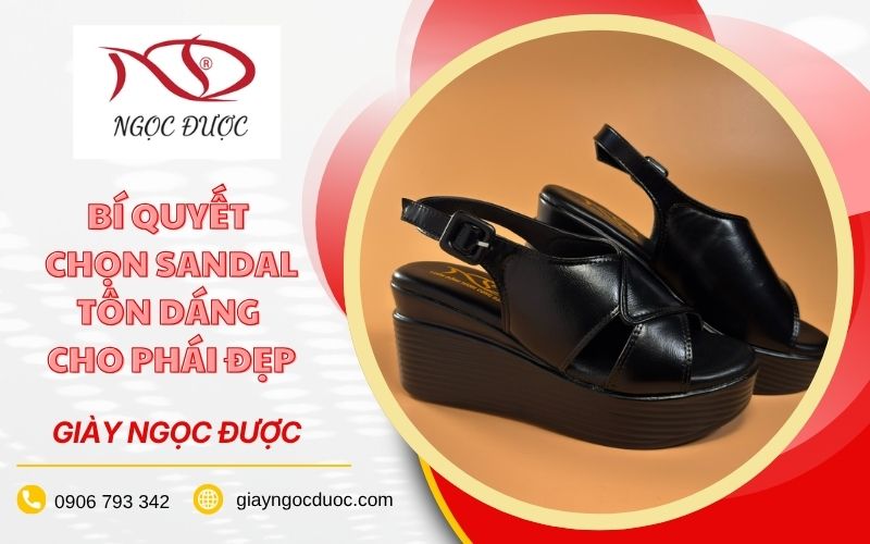 Sandal cao gót 10 phân quai ngang màu đen tại Giày Ngọc Được